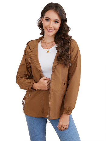 Γυναικείο μπουφάν με κουκούλα, από πολυεστέρα, χαλαρή γραμμή, φερμουάρ