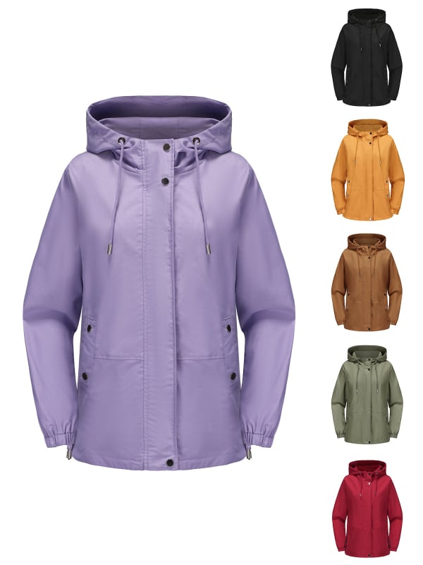 Sieviešu kapucēta jaka no poliestera, brīvs piegriezums, rāvējslēdzējs