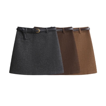 Fustă în A din lână pentru femei, croială slim, lungime midi 50–65 cm, model solid, grosime medie