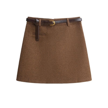 Φούστα Α-γραμμής για γυναίκες από μαλλί, στενή γραμμή, μήκος μίντι 50–65 cm, μονόχρωμο σχέδιο, μεσαίο πάχος