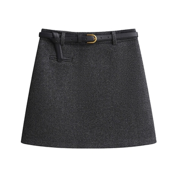 Φούστα Α-γραμμής για γυναίκες από μαλλί, στενή γραμμή, μήκος μίντι 50–65 cm, μονόχρωμο σχέδιο, μεσαίο πάχος