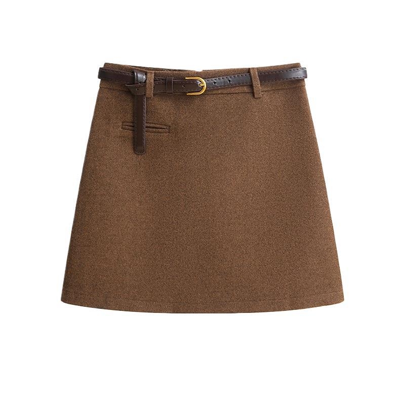 Fustă în A din lână pentru femei, croială slim, lungime midi 50–65 cm, model solid, grosime medie