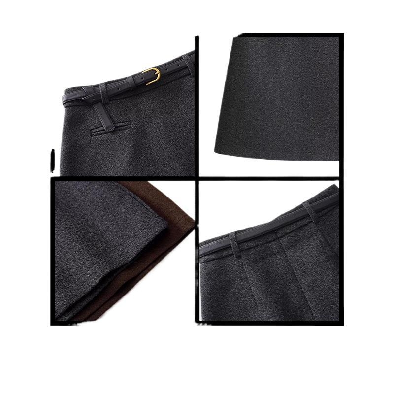 Fustă în A din lână pentru femei, croială slim, lungime midi 50–65 cm, model solid, grosime medie