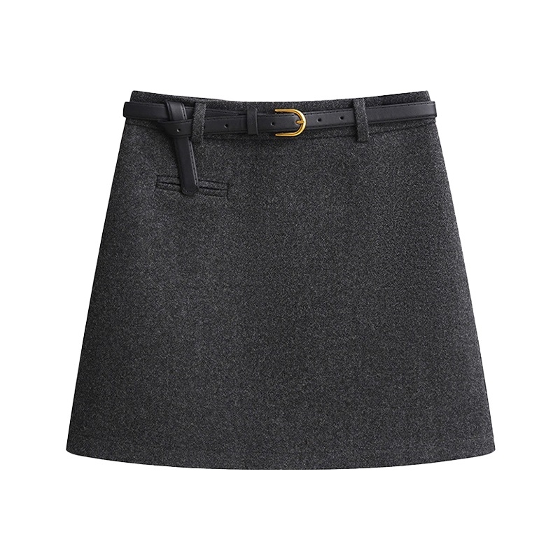 Fustă în A din lână pentru femei, croială slim, lungime midi 50–65 cm, model solid, grosime medie