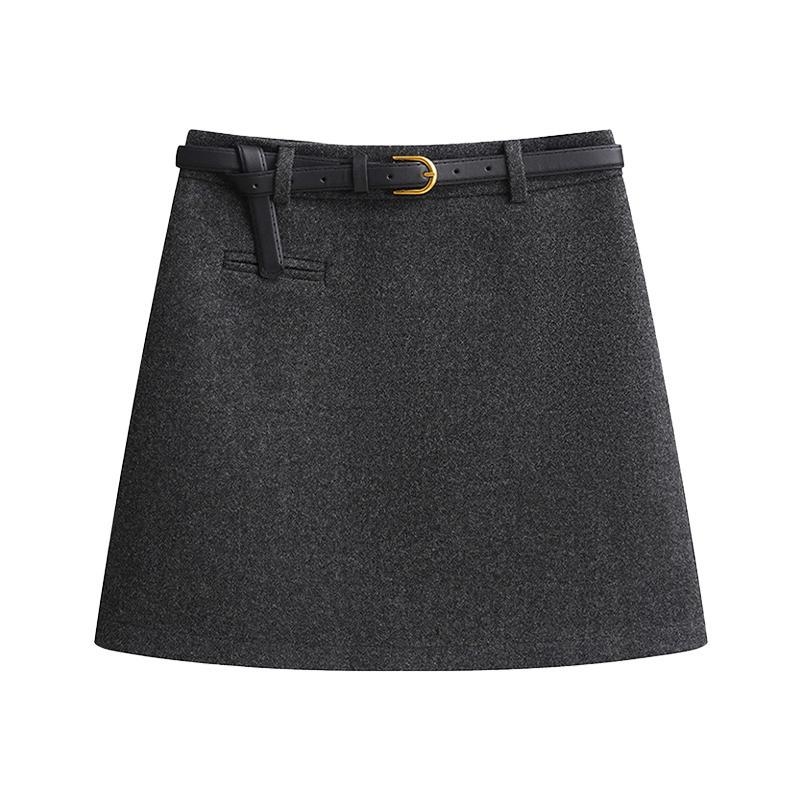 Fustă în A din lână pentru femei, croială slim, lungime midi 50–65 cm, model solid, grosime medie