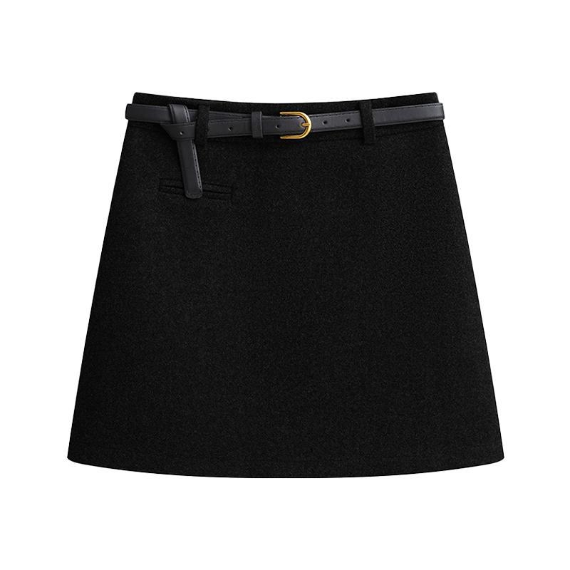 Fustă în A din lână pentru femei, croială slim, lungime midi 50–65 cm, model solid, grosime medie