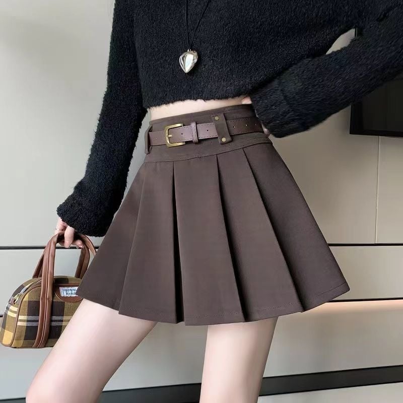 Fustă plisată pentru femei cu talie înaltă, material din bumbac, conținut de bumbac 95%+, stil urban