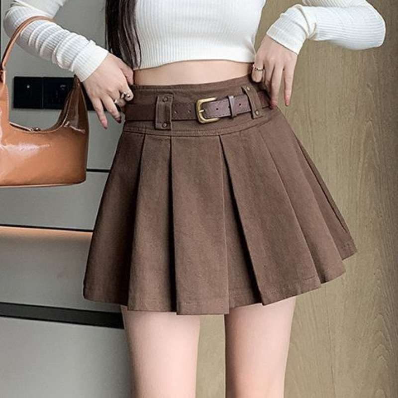 Fustă plisată pentru femei cu talie înaltă, material din bumbac, conținut de bumbac 95%+, stil urban