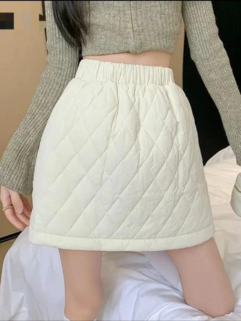 Φούστα γραμμής Α, κοντή, με υψηλή μέση, πολυεστέρας, χειμώνας 2024, κορεατικό στυλ