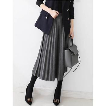 Πλισέ φούστα από μαλλί, ψηλή μέση, μεσαίου μήκους, 95%+ κύριο ύφασμα, μικροελαστικότητα, Χειμώνας 2024