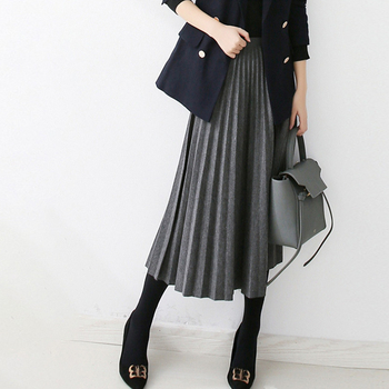Πλισέ φούστα από μαλλί, ψηλή μέση, μεσαίου μήκους, 95%+ κύριο ύφασμα, μικροελαστικότητα, Χειμώνας 2024