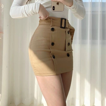 Σετ πουκάμισο-φούστα με στενή μέση και κουμπωτό σχέδιο, μακριά μανίκια, 90–95% βαμβάκι