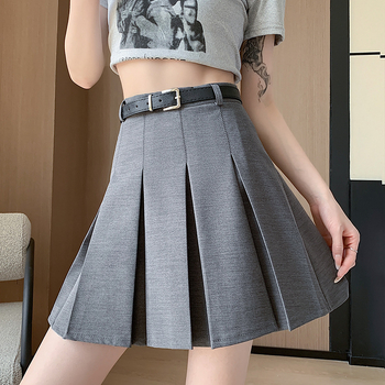 Φούστα Α-γραμμής από πολυεστέρα με ζώνη και ψηλή μέση, πιέτες, μικροελαστικότητα