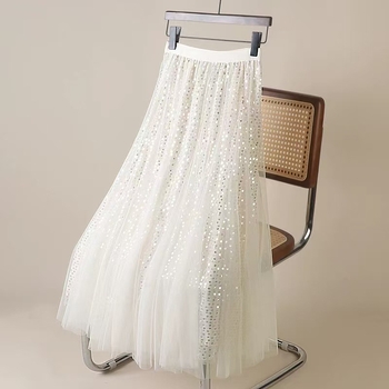 Φούστα γραμμής Α από διχτυωτό ύφασμα, μίντι μήκος, 95%+ πολυεστέρα και μικροελαστικότητα