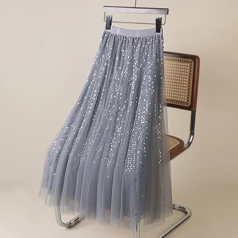 Suknja A-linije od mrežaste tkanine, midi duljine, poliester 95%+, mikroelastična