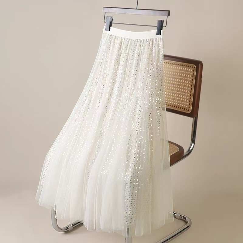 Suknja A-linije od mrežaste tkanine, midi duljine, poliester 95%+, mikroelastična