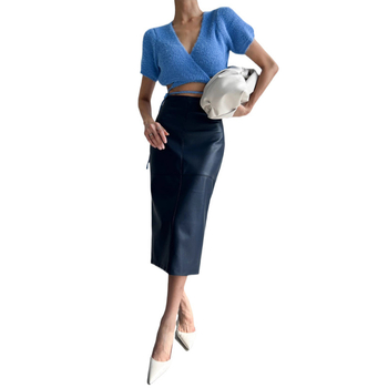 Δερμάτινη φούστα σε γραμμή Α, μακριά, με υψηλή μέση, μονόχρωμο σχέδιο, εξωτερικό PU δέρμα, φόδρα PU 100%