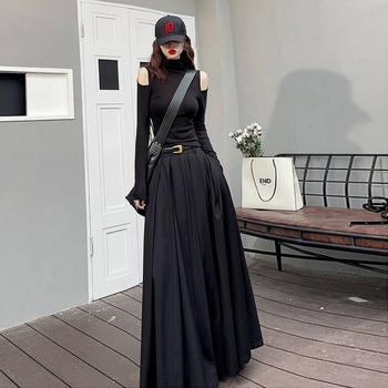 Πλισέ μακριά φούστα από ακρυλικό ύφασμα, κύριο υλικό πάνω από 95%, ανάμειξη σπάντεξ, φερμουάρ