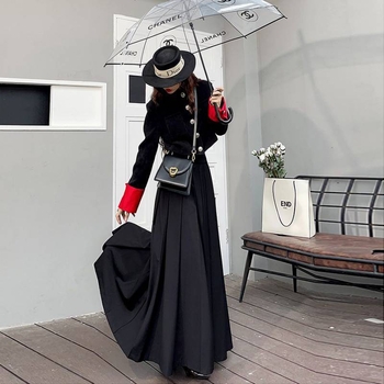 Πλισέ μακριά φούστα από ακρυλικό ύφασμα, κύριο υλικό πάνω από 95%, ανάμειξη σπάντεξ, φερμουάρ