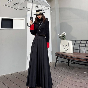 Πλισέ μακριά φούστα από ακρυλικό ύφασμα, κύριο υλικό πάνω από 95%, ανάμειξη σπάντεξ, φερμουάρ