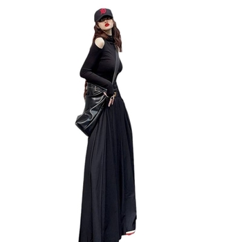 Πλισέ μακριά φούστα από ακρυλικό ύφασμα, κύριο υλικό πάνω από 95%, ανάμειξη σπάντεξ, φερμουάρ