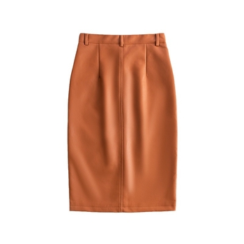 Φούστα PU δέρμα, εφαρμοστή γραμμή στους γοφούς, μεσαίου μήκους, μονόχρωμη, μικροελαστική, 95%+ κύριο υλικό