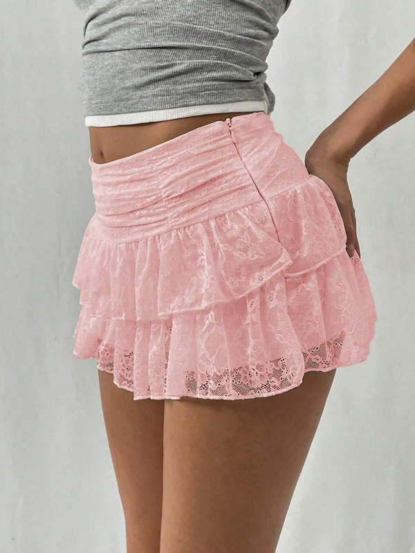Ženske čipkaste mini šorceve, Capri dužina, srednji pojas, lagani poliester, kolagenski dizajn