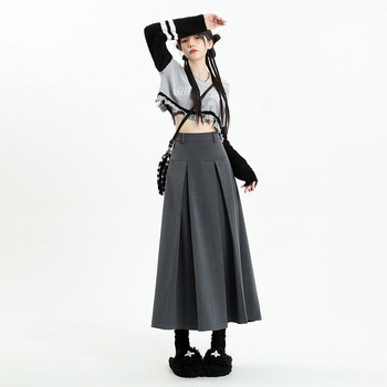 Φούστα Α-γραμμής με πιέτες, υψηλή μέση, midi μήκος, στυλ Ακαδημαϊκό (50-70% βαμβάκι; Άνοιξη 2025; Σιδερωμένο)