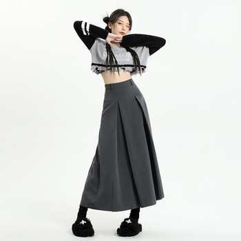 Φούστα Α-γραμμής με πιέτες, υψηλή μέση, midi μήκος, στυλ Ακαδημαϊκό (50-70% βαμβάκι; Άνοιξη 2025; Σιδερωμένο)