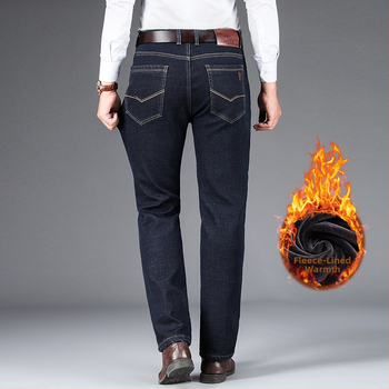 Мъжки дънки със стреч деним, флисови отвътре, права кройка, висока талия, зимна версия