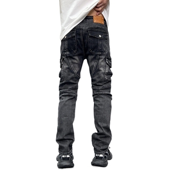 Мъжки дънки от деним, Slim-Fit, със средна талия, с множество джобове, каменно изпирани