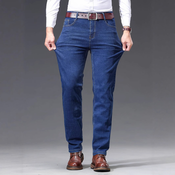 Мъжки дънки, висока талия, прав силует, цип, тънка материя, микроеластичност (Висока талия; Прав силует; Цип; Тънка материя; Микроеластичност)