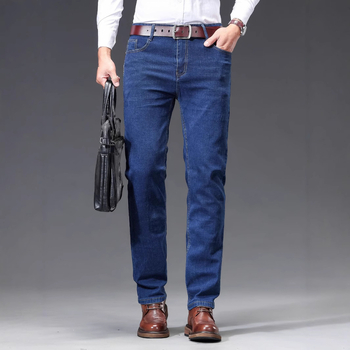 Мъжки дънки, висока талия, прав силует, цип, тънка материя, микроеластичност (Висока талия; Прав силует; Цип; Тънка материя; Микроеластичност)