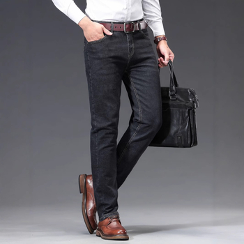 Мъжки дънки, висока талия, прав силует, цип, тънка материя, микроеластичност (Висока талия; Прав силует; Цип; Тънка материя; Микроеластичност)