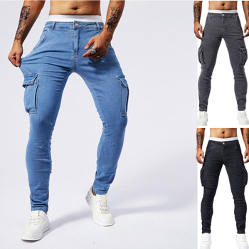 Férfi farmerok, szűk fazon, oldalzsebes több rekesz, középmagas derekú, 90% pamut