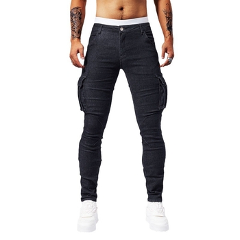 Мъжки дънки, тесен силует, странични джобове с множество отделения, средна талия, деним 90% памук