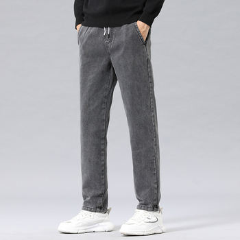 Унисекс дънки със straight кройка, средна талия, жакардова тъкан, памук 92%, камъчно пране