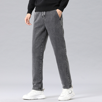 Унисекс дънки със straight кройка, средна талия, жакардова тъкан, памук 92%, камъчно пране