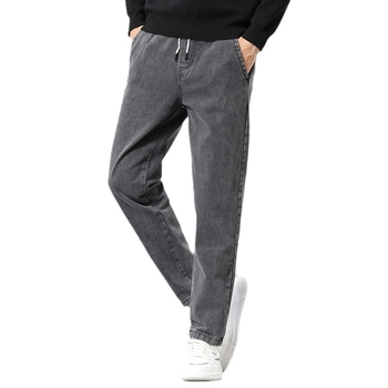 Унисекс дънки със straight кройка, средна талия, жакардова тъкан, памук 92%, камъчно пране