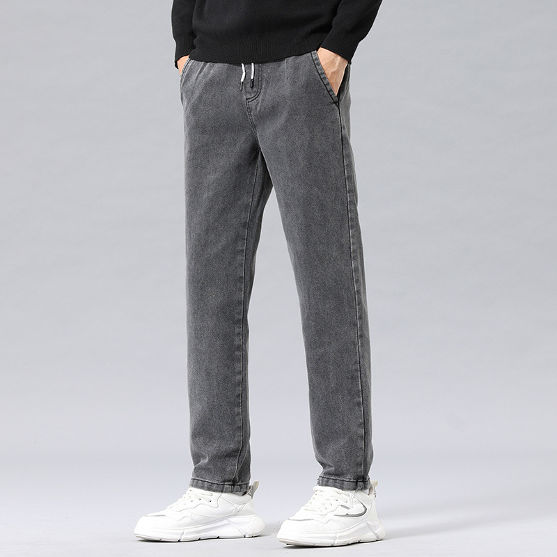 Unisex traperice ravnog kroja, srednji pojas, jacquard tkanina, 92% pamuk, kamen pranje