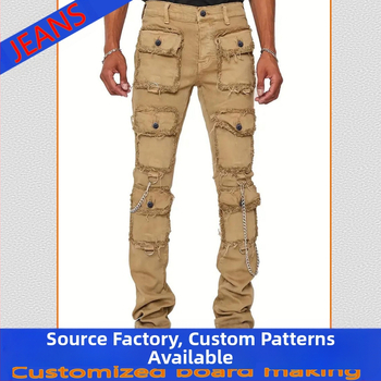 Дънки от памучен деним с хип-хоп стил, тесен модел, ниска талия и цип отпред