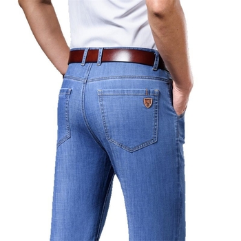 Мъжки дънки Straight, тънки, микроеластични, средна талия, цип (59% памук деним)