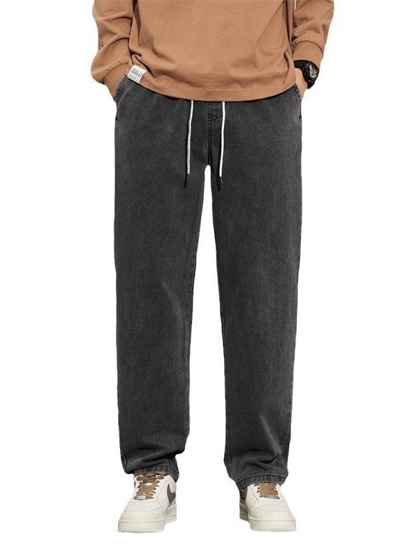 Ανδρικά τζιν από βαμβακερό ντένιμ, μεσαίας μέσης, ίσια γραμμή, πλυμένα και κερωμένα