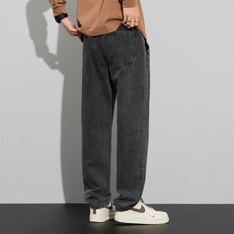 Ανδρικά τζιν από βαμβακερό ντένιμ, μεσαίας μέσης, ίσια γραμμή, πλυμένα και κερωμένα