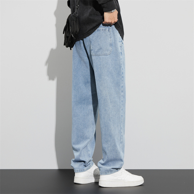 Ανδρικά τζιν από βαμβακερό ντένιμ, μεσαίας μέσης, ίσια γραμμή, πλυμένα και κερωμένα