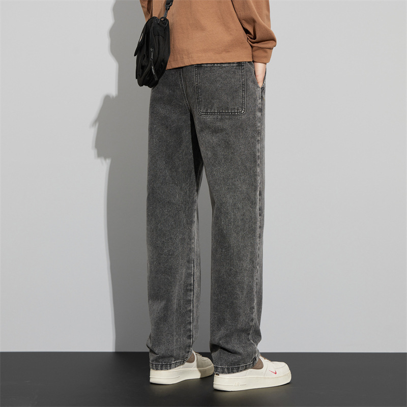 Ανδρικά τζιν από βαμβακερό ντένιμ, μεσαίας μέσης, ίσια γραμμή, πλυμένα και κερωμένα
