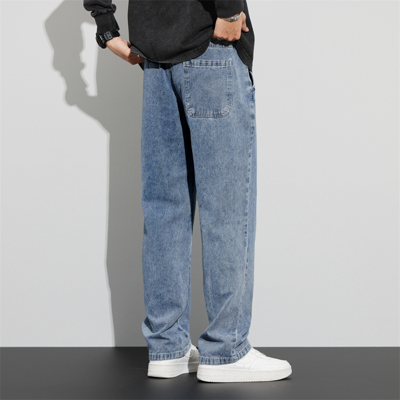 Ανδρικά τζιν από βαμβακερό ντένιμ, μεσαίας μέσης, ίσια γραμμή, πλυμένα και κερωμένα