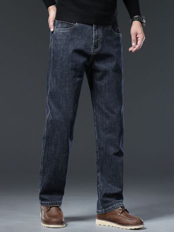 Мъжки дънки - микроеластични, свободна права кройка, средна талия, памучен деним, изтъркани