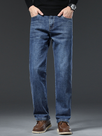 Мъжки дънки - микроеластични, свободна права кройка, средна талия, памучен деним, изтъркани