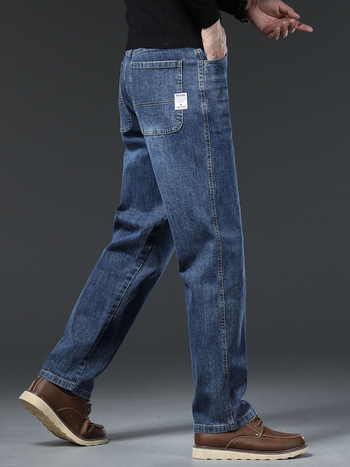 Мъжки дънки - микроеластични, свободна права кройка, средна талия, памучен деним, изтъркани